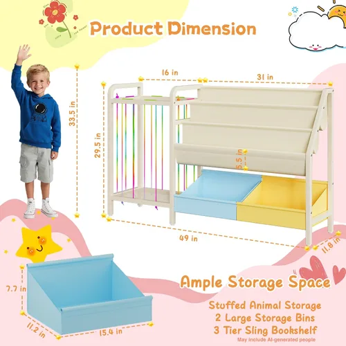 Vista 2 de B5 - Estantería infantil y almacenamiento de juguetes, estante para libros para habitaciones de niños, estantes para libros para niños pequeños