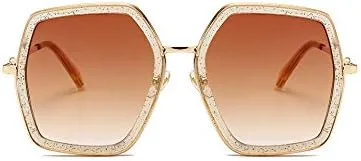 Vista 2 de IKANOO - Lentes de sol cuadrados y amplios para mujer estilo de marca inspirado en hexágonos