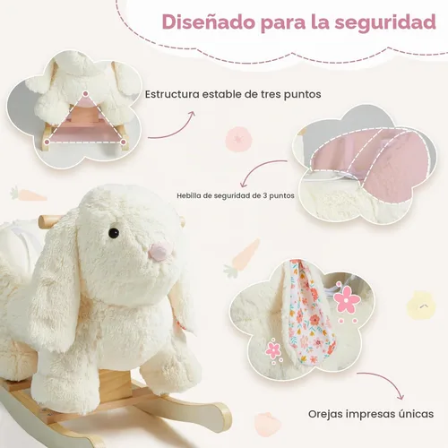 Vista 4 de labebe Bebé Mecedora Caballo, Peluche Conejo Animal Rocker, Blanco