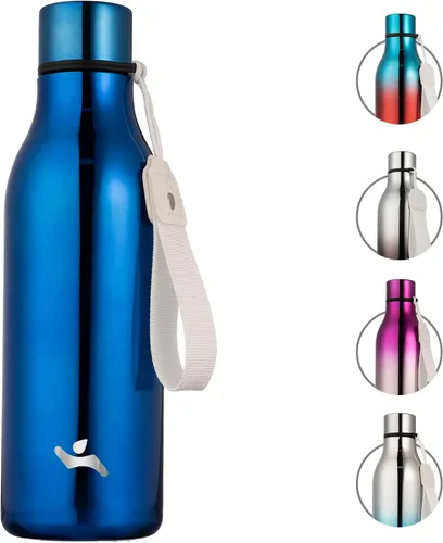 Vista 47 de Konokyo Botella de agua aislada con correa, botella de agua de acero inoxidable de 18 onzas de doble pared con aislamiento al vacío, frasco de Verde