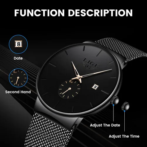 Vista 3 de LIGE Wrist Watches for Men Waterproof Dress Vintage Work Casual Stainless Steel 3ATM Water Resistant Japanese Quartz Movement Date Display Business