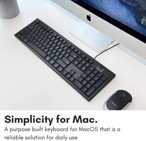 Vista 2 de Macally Teclado Mac con cable de tamaño completo, compatible con todos los Mac con puerto USB, teclado con cable para Mac Mini / Pro, Macbook Negro