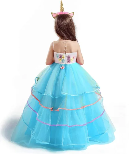 Vista 2 de TTYAOVO Vestido largo de tul de princesa para niña disfraz de unicornio con flores