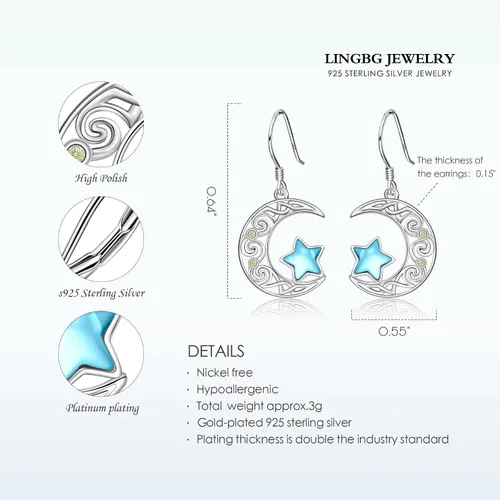 Vista 4 de Moon Dangle Earrings 925 Sterling Silver Crescent Moon Earrings for Women Birthday Festival Jewelry Gifts