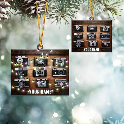 Vista 13 de Adorno personalizado para cámara, adornos de cámara personalizados para árbol de Navidad, cámara de película, adorno de Navidad, adorno