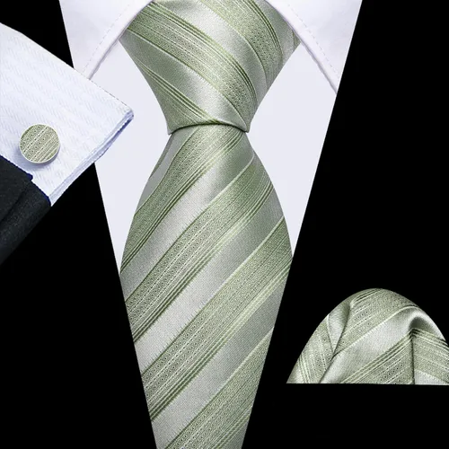 Vista 348 de Barry.Wang Juego de corbatas para hombre, corbata de seda a rayas, tejido a cuadros, gemelos formales, negocios, boda