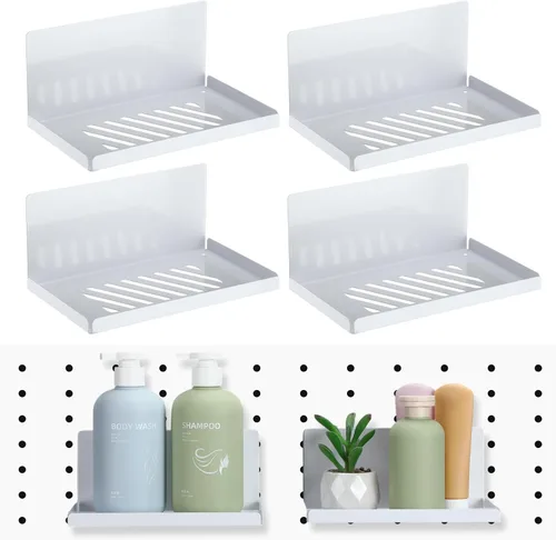 Vista 12 de Therwen Paquete de 4 estantes magnéticos para tablero de clavijas, organizador de pared, estante de metal con bandeja de acero, accesorios