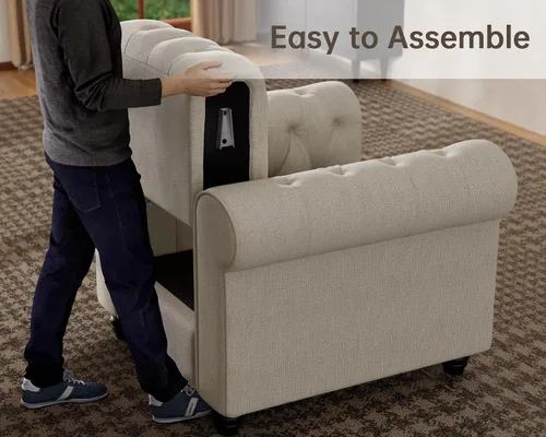 Vista 8 de Morden Fort - Juego de sillas y sofá Chesterfield clásico, con reposabrazos acolchados y patas de madera maciza, sofá cama para mascotas, cómodo