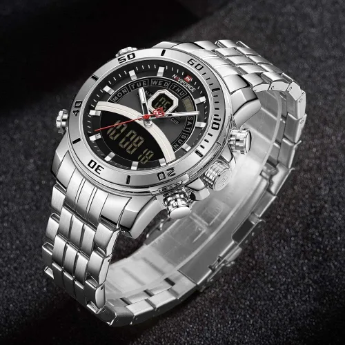 Vista 3 de Moda marca de lujo acero inoxidable reloj cuarzo relojes cronógrafo impermeable Relogio Masculino
