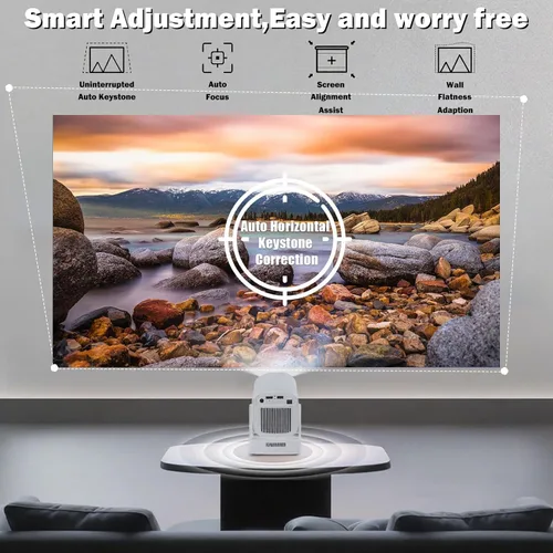Vista 4 de Mini proyector con WiFi y Bluetooth, proyector portátil de 260 Ansi Proyector de película nativo 1080P, Keystone automático, altavoz de 5 W, soporte