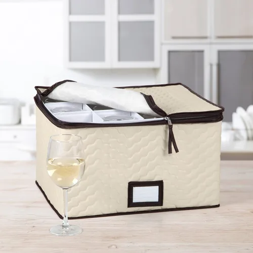 Vista 6 de Caja de almacenamiento para copas de vino con divisores, capacidad para 12 vasos de hasta 3.75 pulgadas de ancho, funda de almacenamiento para copas