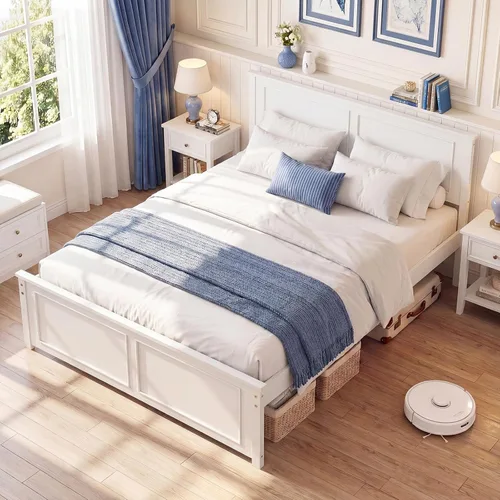 Vista 16 de KOMFOTT Twin Size Bed Frame, Farmhouse Wooden Platform Bed with Headboard Nogal