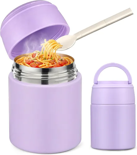 Vista 13 de Termo de sopa de 10 onzas para comida caliente para niños, tarro de comida aislado con cuchara boca ancha, recipiente de almuerzo de acero