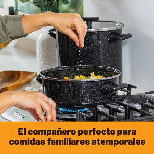 Vista 2 de Granite Ware Juego de utensilios de cocina de 3 piezas, olla de 8 cuartos de galón y cazuela de 3 cuartos con tapa de vidrio, negro moteado