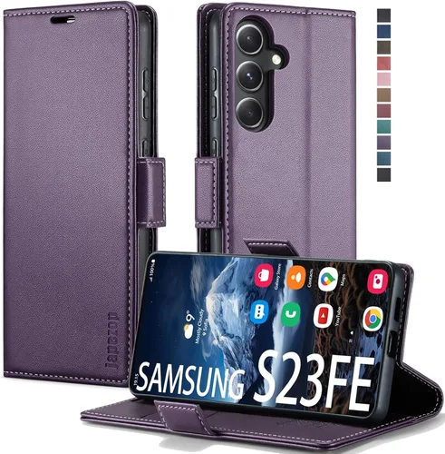 Vista 7 de japezop Compatible con Samsung Galaxy S23 5G - Funda tipo cartera con bloqueo RFID, tarjetero y función atril magnético, funda de piel con tapa