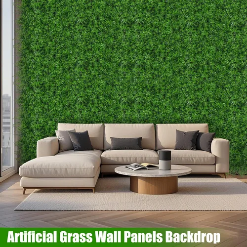 Vista 5 de 6 paneles de pared de césped de 20 x 20 pulgadas, fondo de hierba de helecho artificial con protección UV, paneles de boj de plantas de vegetación