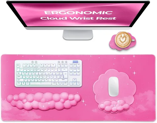Vista 9 de Juego de Reposamuñecas para Teclado y Mouse de Calidad Premium en Forma de Nube – Accesorios de Escritorio Ergonómicos de Espuma Viscoelástica
