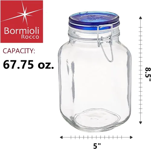 Vista 2 de Bormioli Rocco Fido – Tarro cuadrado con tapa azul, Transparente