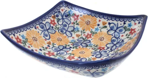 Vista 4 de Blue Rose Polish Pottery – Plato cuadrado Atlantis amarillo – 8 x 8 pulgadas – Hermoso cuenco para servir para ocasiones especiales, cenas o comidas