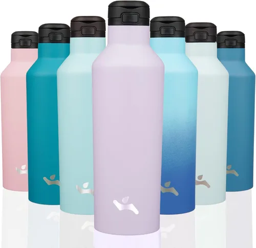Vista 23 de Konokyo - Botella de agua aislada con popote, 25 onzas, doble pared de acero inoxidable al vacío con 2 tapas, cielo