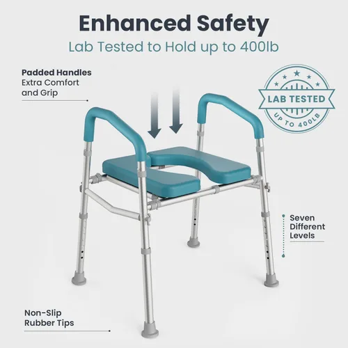 Vista 5 de PELEGON Asiento de inodoro elevado con asas (400 libras) – Silla de inodoro de altura y ancho ajustable con brazos, elevador de inodoro con asas Gris