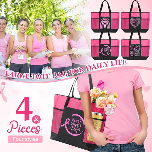 Vista 5 de Bolsas de regalo para concientización sobre el cáncer de mama, bolsas de señal de cinta rosa para mujer, bolsillo de malla, apoyo para concientizar