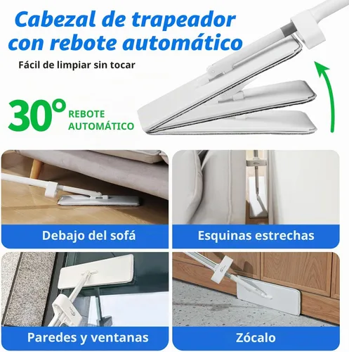 Vista 4 de Oshang Trapeador plano y cubo plegable OG7 con ruedas, 2 almohadillas de microfibra lavables reutilizables, color blanco puro