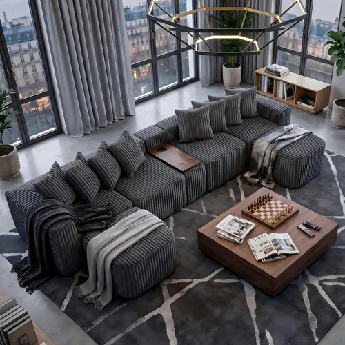Vista 28 de sofás deshuesados en forma de U de 130", negro modular del sofá seccional