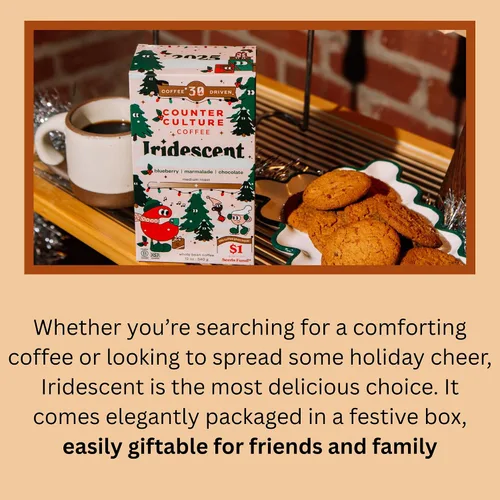 Vista 2 de Counter Culture Coffee Mezcla de café navideño iridiscente, tostado medio ligero, cultivado sosteniblemente, Kosher, café de grano entero, 12 onzas
