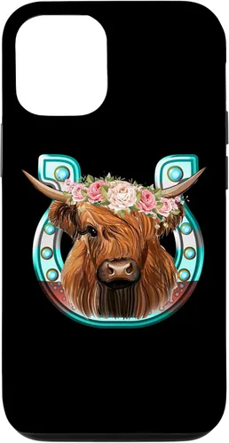 Vista 28 de Floral Highland Cow Heifer Horseshoe Western Country Case for iPhone 16