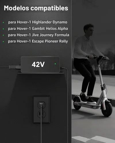 Vista 3 de VHBW - Cargador eléctrico para scooter de 42 V, 2 A, compatible con batería Hover-1 de 36 V for Highlander, Dynamo, Gambit, Helios, 5.5×2.5mm DC