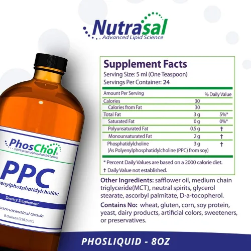 Vista 2 de Nutrasal PhosChol PPC Polienil FosfatidilColina Suplemento de colina 3000mg Líquido 8 oz