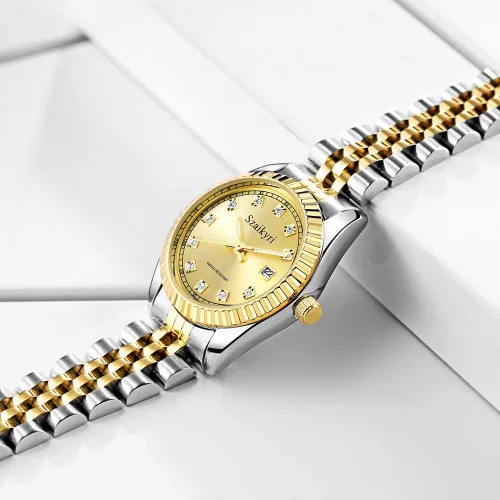 Vista 3 de Reloj clásico para mujer con banda de acero inoxidable sólido, reloj de vestir para mujer, reloj con calendario