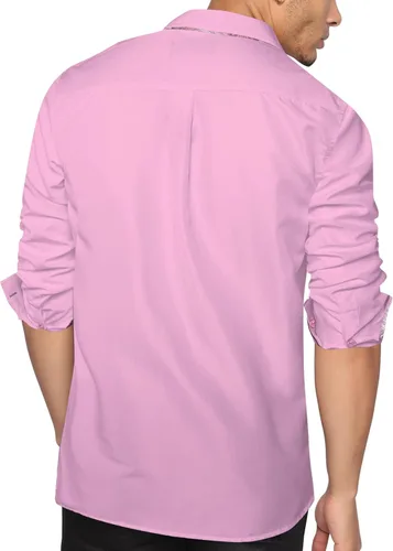 Vista 2 de DiBanGu Camisa casual de manga larga con botones para hombre, camisa de vestir de ajuste regular