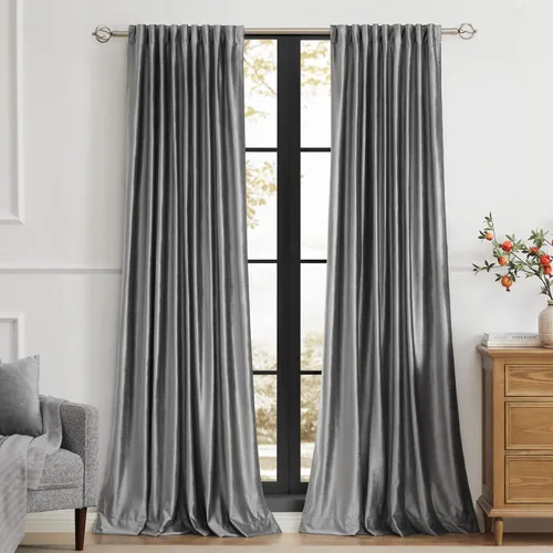 Vista 40 de PRIMROSE Cortinas de terciopelo champán de 63 pulgadas de largo para sala de estar, juego de 2 paneles opacos, bolsillo para barra, pestaña trasera