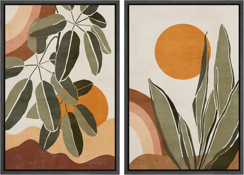 Vista 106 de IDEA4WALL Lienzo Enmarcado Impreso Arte de Pared Set Paisaje de Hojas de Palma de Selva de Mediados de Siglo Naturaleza Silvestre Ilustraciones Arte