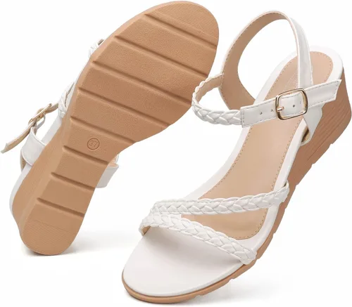 Vista 2 de SHIBEVER Wedge Sandals for Women Dressy Summer Low Wedges Womens Comfortable Open Toe Sandal