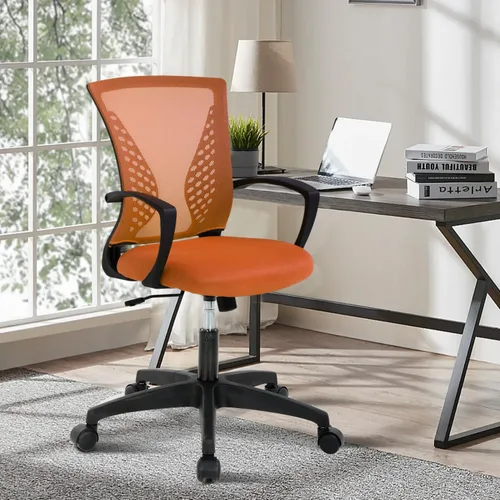Vista 3 de Silla de oficina de malla con ruedas, silla de escritorio ergonómica de respaldo medio con brazos y soporte lumbar, cómoda silla de computadora