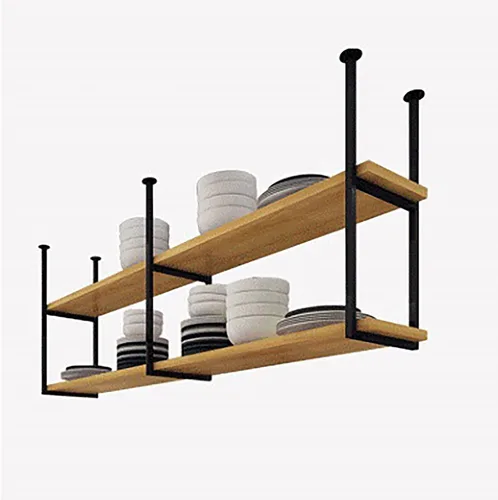 Vista 3 de Estantes Whftd - Estante flotante colgante de hierro forjado, estante de almacenamiento de madera maciza simple de estilo europeo, para cocina, sala