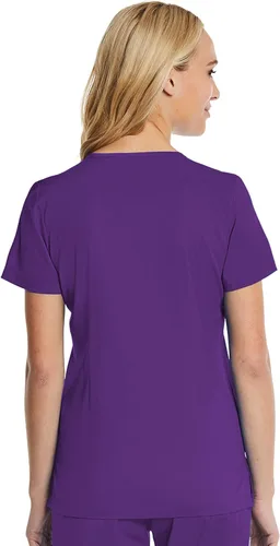 Vista 2 de Mock Wrap Scrub Top for Women 2 Pocket 4-Way Stretch for Medical Dental Spa EL9115
