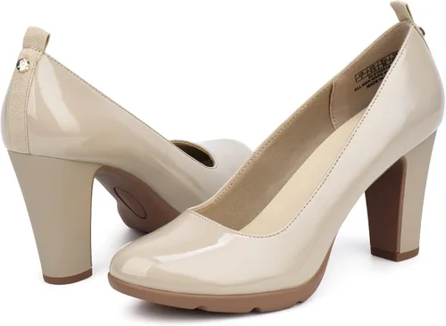 Vista 3 de JENN ARDOR Zapatos de tacón alto con punta redonda cerrada para mujer, zapatos de tacón alto de cuero de 3 pulgadas