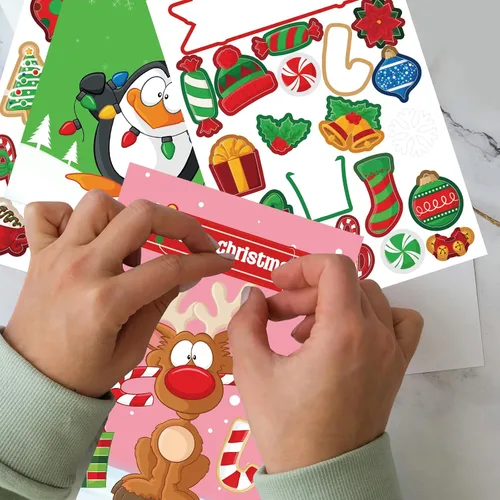 Vista 6 de Juego de tarjetas de Navidad de Fancy Land con sobres y calcomanías 18 piezas, kit de bricolaje para hacer tus propias tarjetas de Navidad