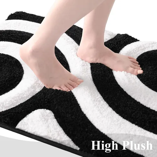 Vista 6 de QJHOMO Alfombras de Baño Lindas en Blanco y Negro Antideslizantes Tapete de Baño Decoración de Baño Moderna Estética, Alfombra de Baño Geométrica a