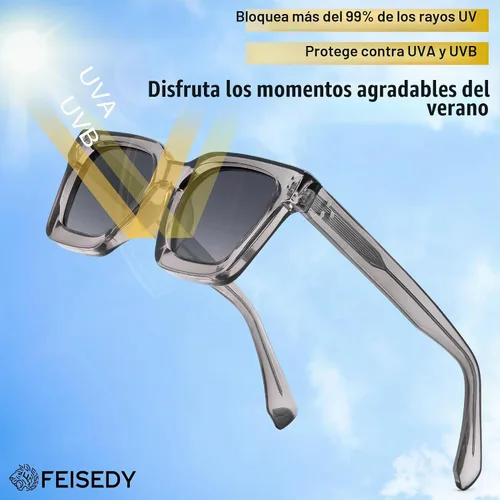Vista 5 de FEISEDY Gafas de sol polarizadas para hombre y mujer, marco grueso cuadrado, rectangular, UV400, gafas de sol B2396 Marco gris transparente 003