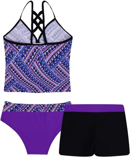Vista 2 de Conjunto de 3 piezas de camiseta con estampado floral y pantalones cortos para niñas