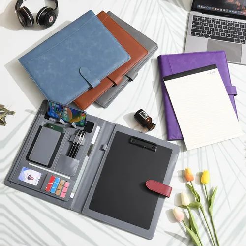 Vista 6 de Wason Portafolio Padfolio A4 Carpeta de cuero PU Archivo de archivos Estuche con almohadilla de escritura extraíble portapapeles tarjeta estuche