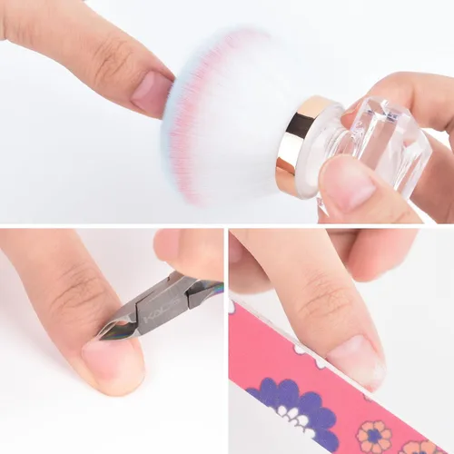 Vista 4 de KADS Cepillo para polvo de uñas, cepillo de maquillaje con forma de flor, base de cristal, cepillo de limpieza de uñas, herramienta de cepillo