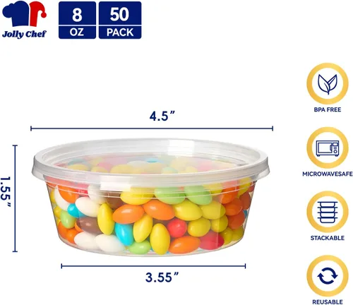 Vista 2 de Recipientes de almacenamiento de alimentos Deli 8 oz recipientes de plástico con tapas - Juego de 50