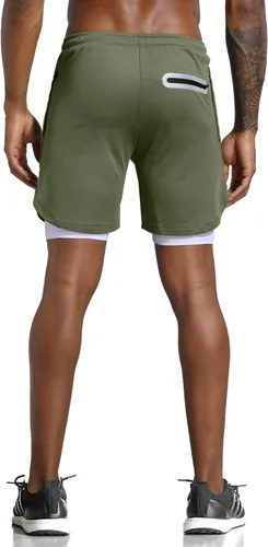 Vista 3 de Leidowei - Pantalones cortos 2en1, ligeros, de 7pulgadas y con bolsillos con cremallera para hombre, para entrenamiento, correr, hacer yoga