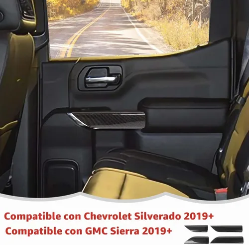 Vista 4 de RT-TCZ Cubierta de panel de manija interior de fibra de carbono, accesorios interiores para Chevrolet Silverado 2019-2022, para GMC Sierra 2019-2022